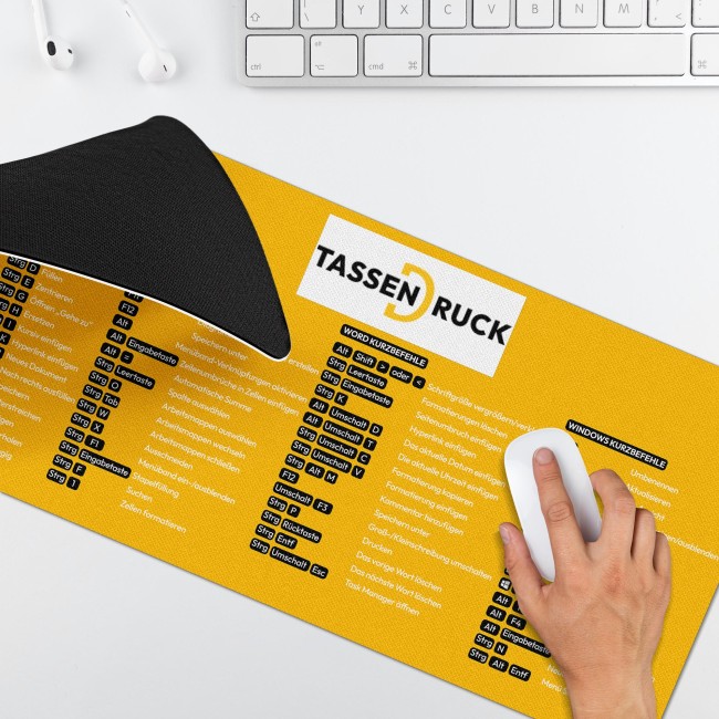 XXL Schreibtischunterlage mit Shortcuts - Excel, Word, Windows - 800 x 400 mm - Gelb