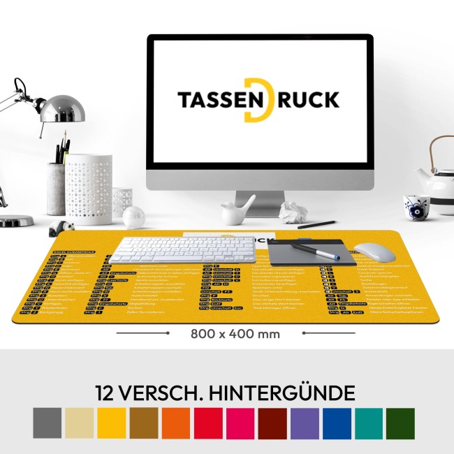XXL Schreibtischunterlage mit Shortcuts - Excel, Word, Windows - 800 x 400 mm - Gelb
