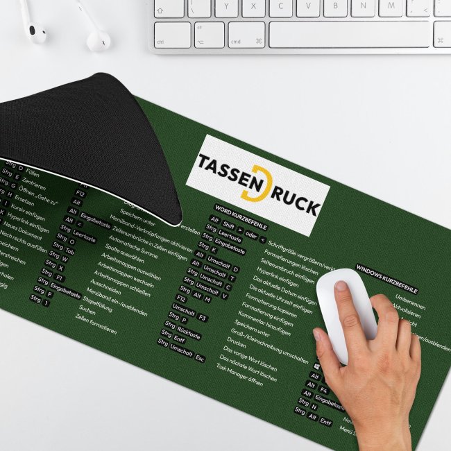 XXL Schreibtischunterlage mit Shortcuts - Excel, Word, Windows - 800 x 400 mm - Gr&uuml;n