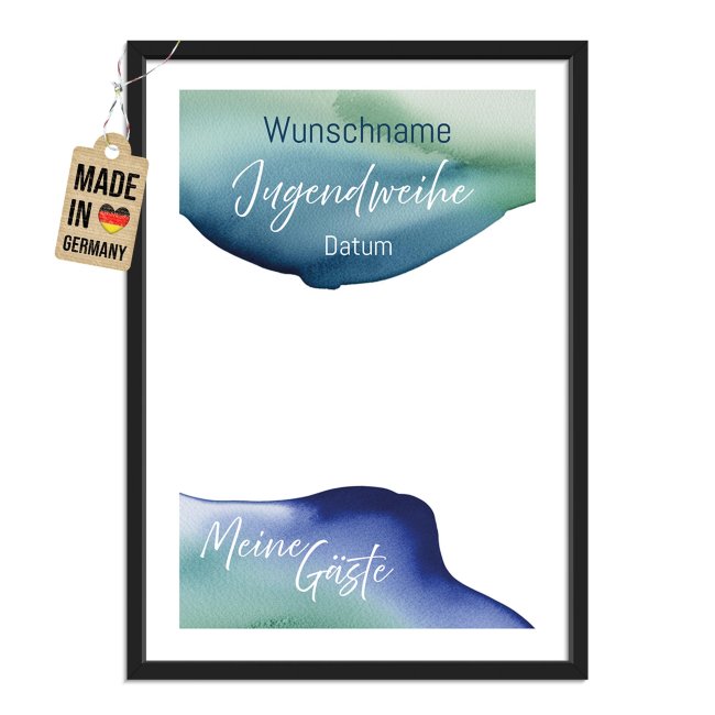Fotodruck mit Bilderrahmen zur Jugendweihe - Meine G&auml;ste, gr&uuml;n - mit Name &amp; Datum