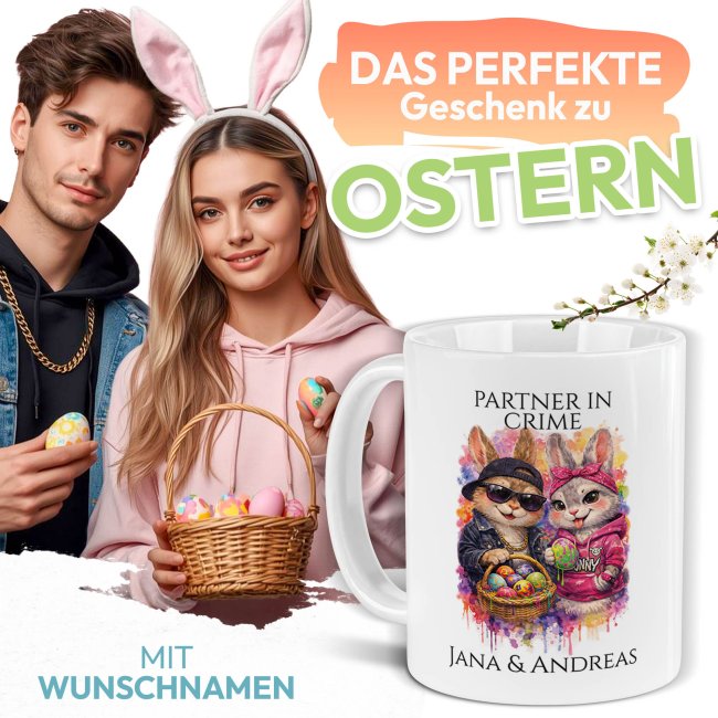 Personalisierte Oster-Tasse - Partner in crime - mit Name - Verschiedene Farben