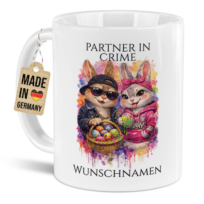 Personalisierte Oster-Tasse - Partner in crime - mit Name - Verschiedene Farben