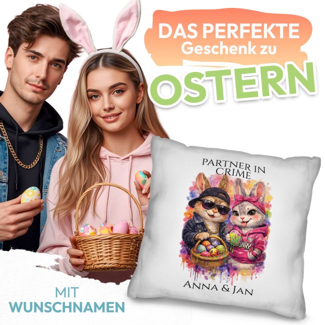 Personalisiertes Oster-Kissen - Partner in crime - mit Name - Verschiedene Farben