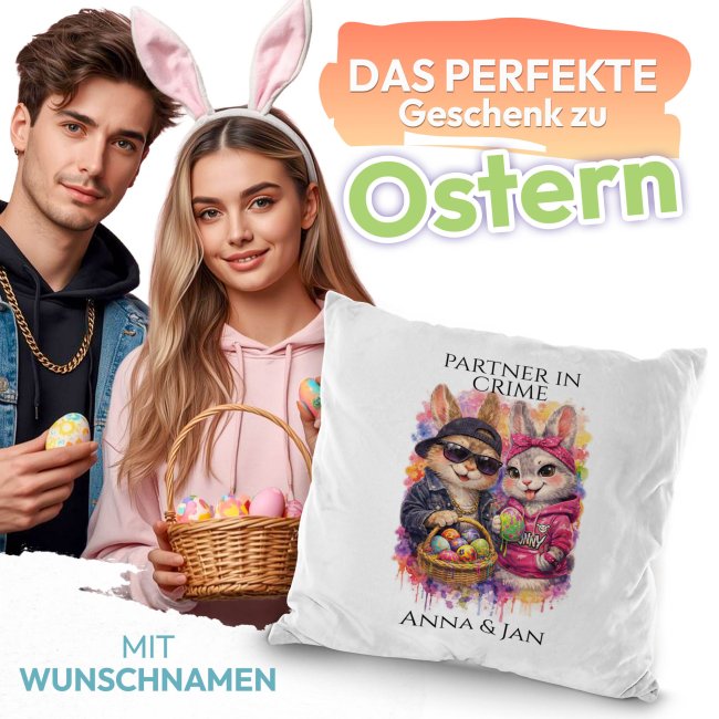 Personalisiertes Oster-Kissen - Partner in crime - mit Name - Verschiedene Farben