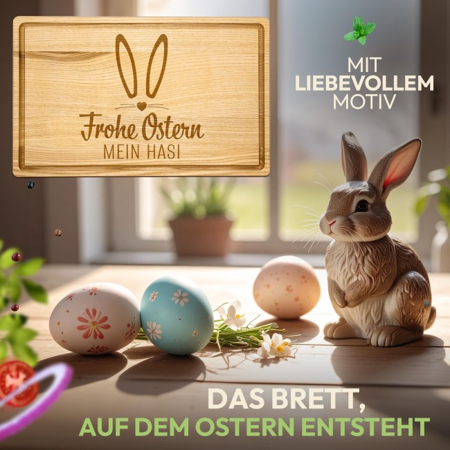 Gro&szlig;es Schneidebrett mit Gravur - Frohe Ostern mein Hasi - 40 x 25 cm