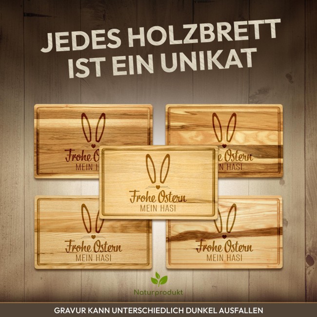 Gro&szlig;es Schneidebrett mit Gravur - Frohe Ostern mein Hasi - 40 x 25 cm