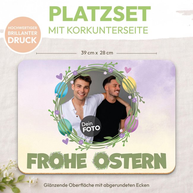 Platzset Ostern mit Foto selbst gestalten - Frohe Ostern Kranz