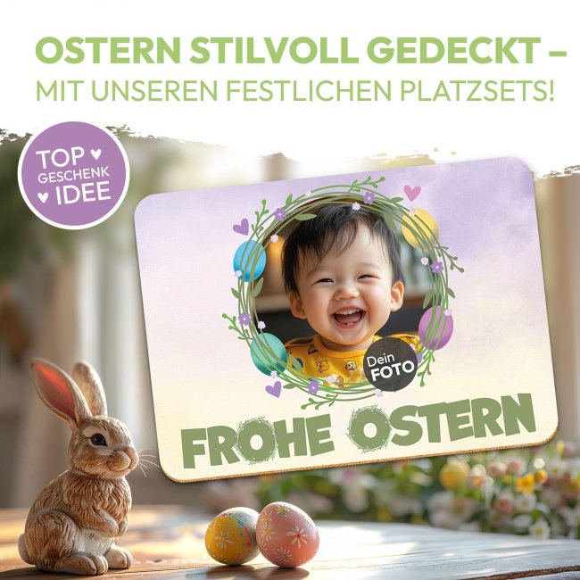 Platzset Ostern mit Foto selbst gestalten - Frohe Ostern Kranz