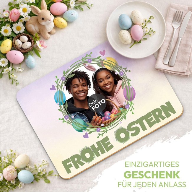 Platzset Ostern mit Foto selbst gestalten - Frohe Ostern Kranz