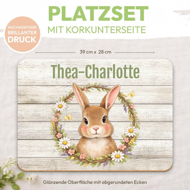 Platzset Ostern mit Name selbst gestalten - Osterkranz Hase