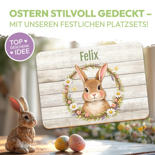 Platzset Ostern mit Name selbst gestalten - Osterkranz Hase