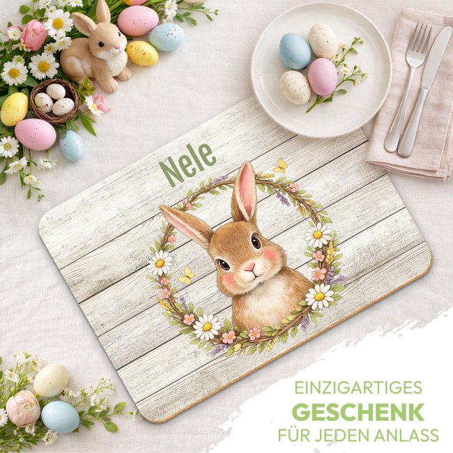 Platzset Ostern mit Name selbst gestalten - Osterkranz Hase