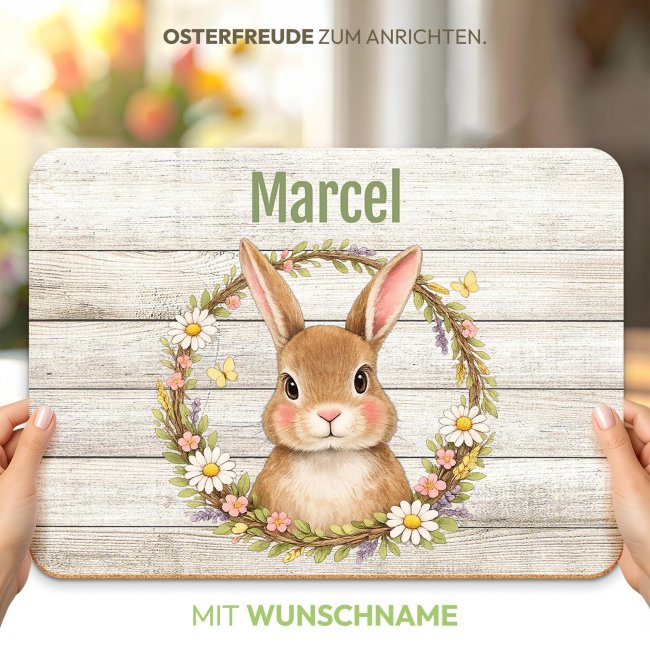Platzset Ostern mit Name selbst gestalten - Osterkranz Hase