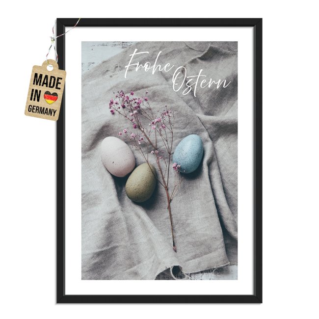 Fotodruck mit Bilderrahmen - Frohe Ostern - 2 verschiedene Gr&ouml;&szlig;en