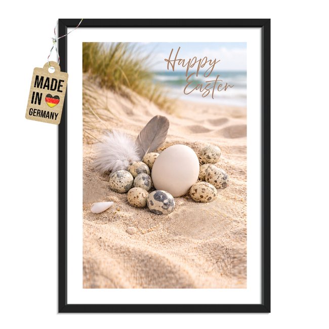 Fotodruck zu Ostern mit Bilderrahmen - Happy Easter beach - 2 verschiedene Gr&ouml;&szlig;en