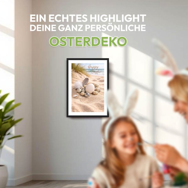 Fotodruck zu Ostern mit Bilderrahmen - Happy Easter beach - 2 verschiedene Gr&ouml;&szlig;en