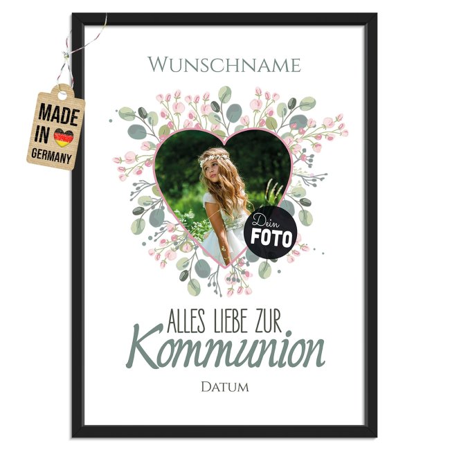 Fotodruck zur Kommunion - Herz - mit Foto, Name &amp; Datum - Fotopapier