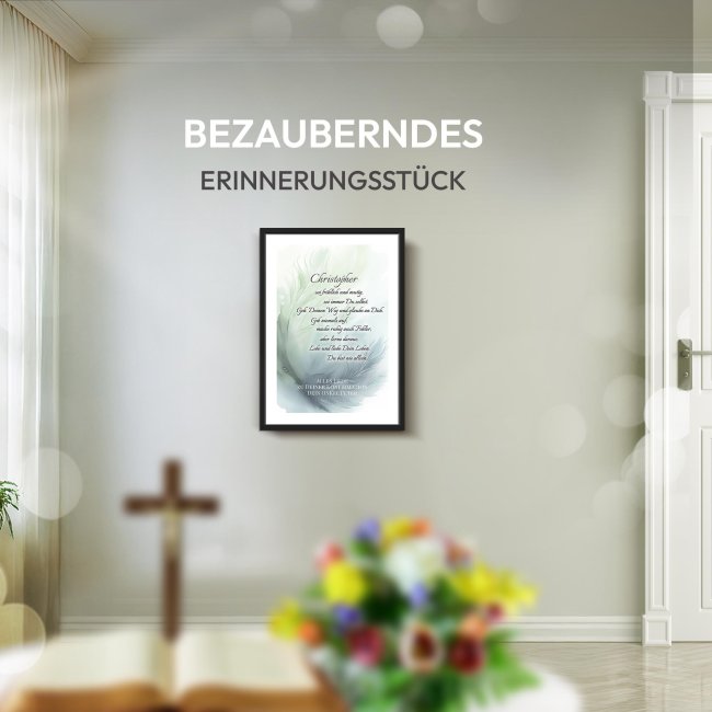 Fotodruck - Feder - sei fr&ouml;hlich und mutig - mit Name &amp; Wunschtext - Fotopapier