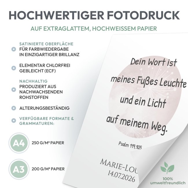 Poster - Pusteblume - mit Name, Datum &amp; Wunschtext - 250 g/m&sup2; Fotopapier, A4 Hochformat