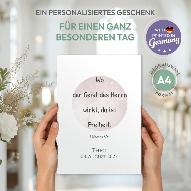 Poster - Pusteblume - mit Name, Datum &amp; Wunschtext - 250 g/m&sup2; Fotopapier, A4 Hochformat