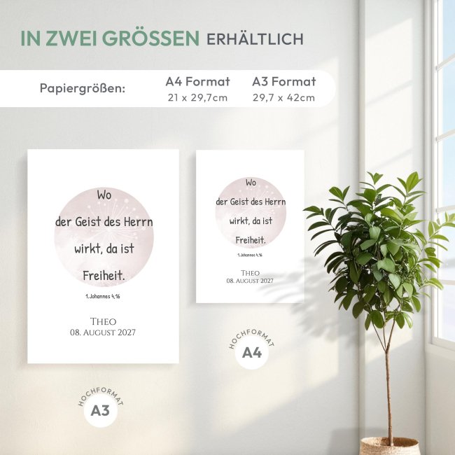 Poster - Pusteblume - mit Name, Datum &amp; Wunschtext - 250 g/m&sup2; Fotopapier, A4 Hochformat