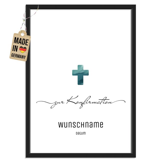 Fotodruck zur Konfirmation - Modernes Kreuz - mit Name &amp; Datum