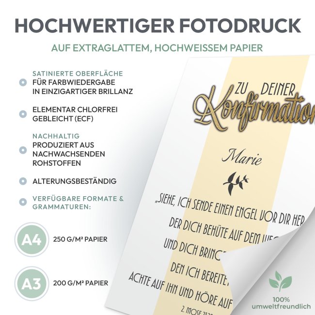 Poster zur Konfirmation - 2.Mose 23,20 - Ich sende einen Engel - mit Name &amp; Datum - 250 g/m&sup2; Fotopapier, A4 Hochformat