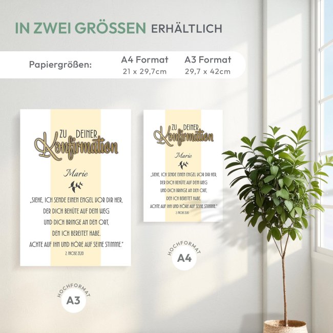 Poster zur Konfirmation - 2.Mose 23,20 - Ich sende einen Engel - mit Name &amp; Datum - 250 g/m&sup2; Fotopapier, A4 Hochformat
