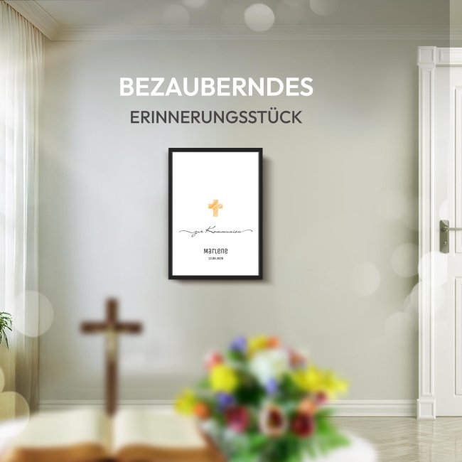 Fotodruck zur Kommunion - Modernes Kreuz - mit Name &amp; Datum