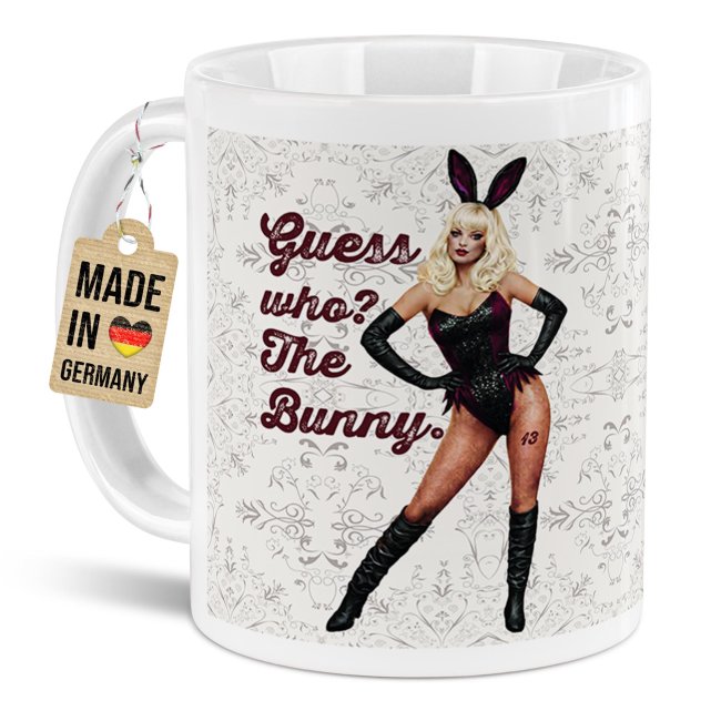 Oster-Tasse mit Spruch - Guess who? The Bunny. - Edgy Pin-Up - Verschiedene Farben