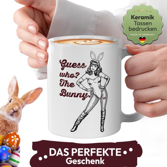 Oster-Tasse mit Spruch - Guess who? The Bunny. - Retro Pin-Up - Verschiedene Farben