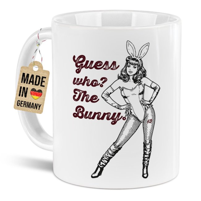 Oster-Tasse mit Spruch - Guess who? The Bunny. - Retro Pin-Up - Verschiedene Farben