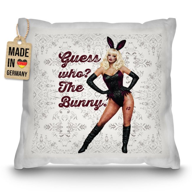 Oster-Kissen mit Spruch - Guess who? The Bunny. - Retro Pin-Up - Verschiedene Farben