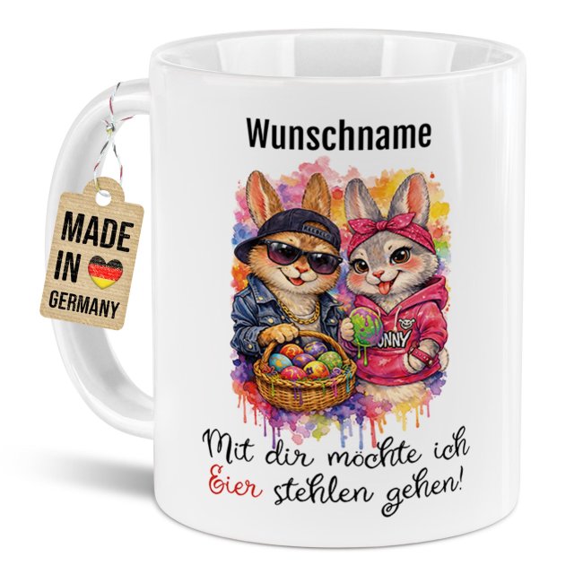 Personalisierte Oster-Tasse - Coole Hasen Eier stehlen gehen - mit Name - Verschiedene Farben