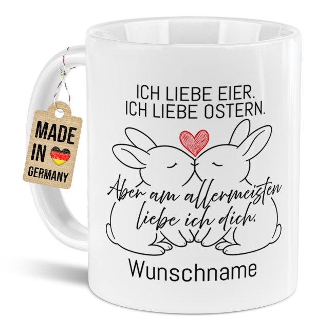 Personalisierte Oster-Tasse - Hasen Paar - am allermeisten liebe ich dich - mit Name - Verschiedene Farben