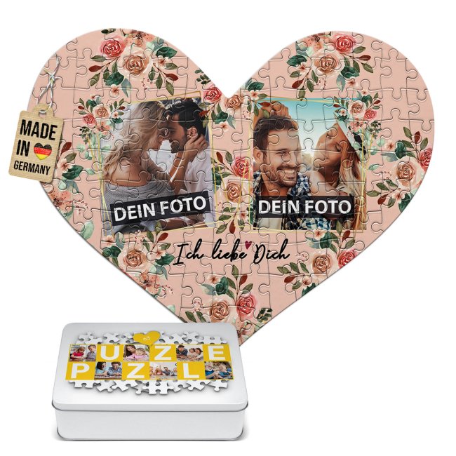 Herz Puzzle - Ich liebe dich - mit zwei Fotos gestalten
