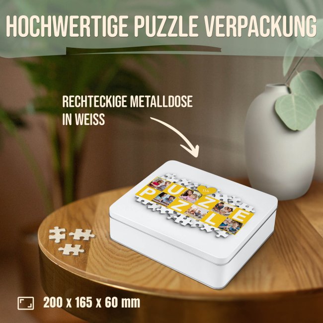 Herz Puzzle mit zwei Fotos - Ich liebe dich - 114 Teile in der Metalldose