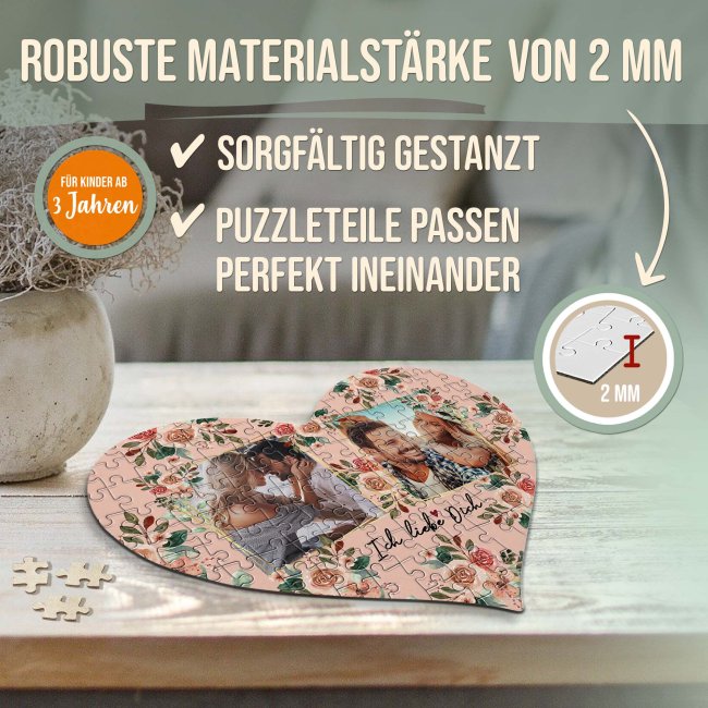 Herz Puzzle mit zwei Fotos - Ich liebe dich - 114 Teile in der Metalldose