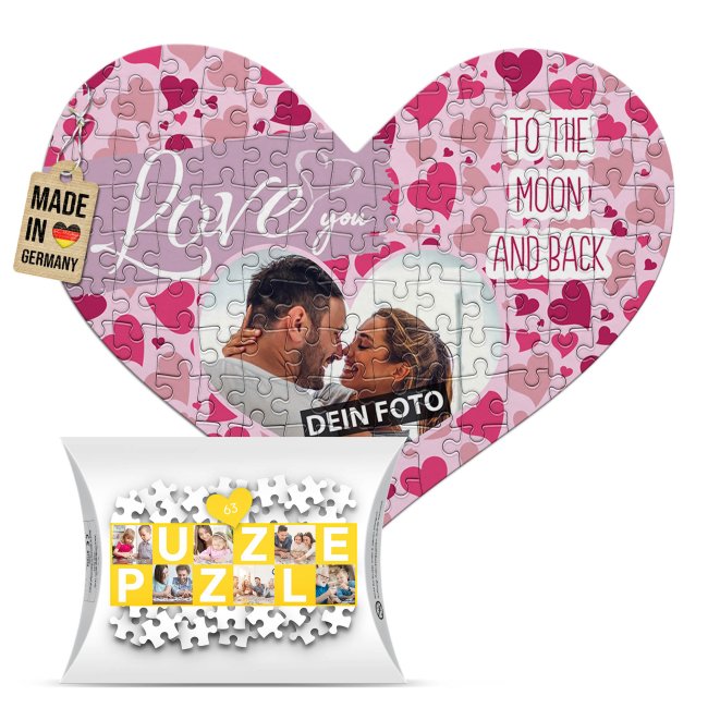 Herz Puzzle mit Foto - Love you - 63 Teile im Karton
