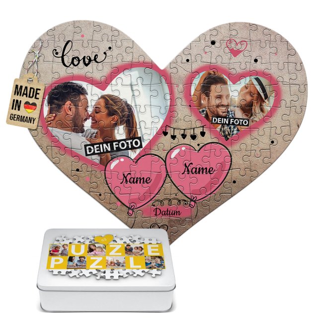 Herz Puzzle - Love - mit zwei Fotos, Namen und Datum gestalten