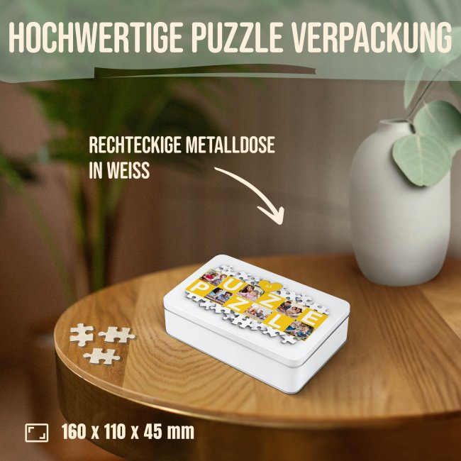 Herz Puzzle mit drei Fotos - I love you - 63 Teile in der Metalldose