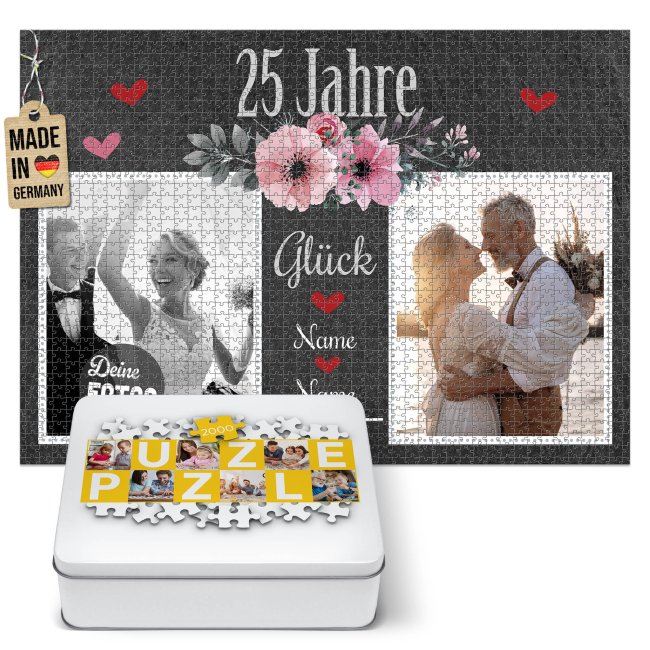 Fotopuzzle zum 25. Hochzeitstag - Silberhochzeitsgeschenk - 2000 Teile in Metalldose