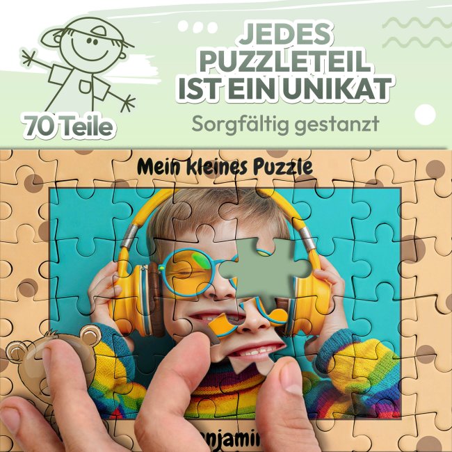 Fotopuzzle f&uuml;r Kinder selbst gestalten - Mein kleines Puzzle mit Name - B&auml;r - 70 Teile