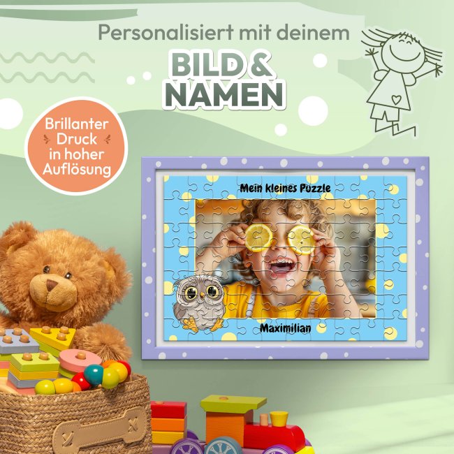 Fotopuzzle f&uuml;r Kinder selbst gestalten - Mein kleines Puzzle mit Name - Eule - 96 Teile
