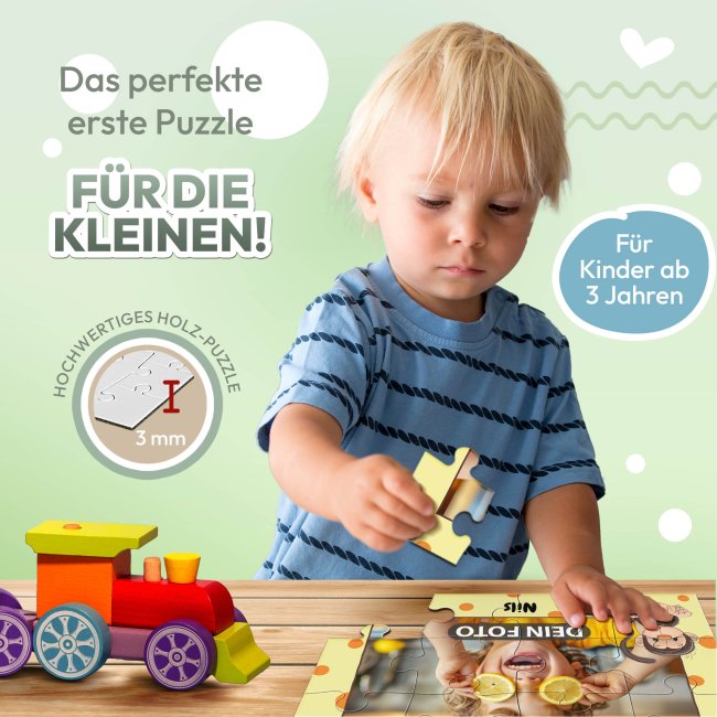 Holzpuzzle mit Foto selbst gestalten f&uuml;r Kinder - Kleines Puzzle mit Name - Affe - 12 Teile