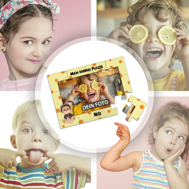Holzpuzzle mit Foto selbst gestalten f&uuml;r Kinder - Kleines Puzzle mit Name - Affe - 12 Teile