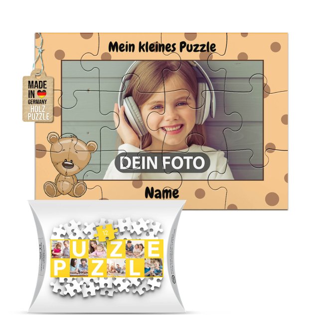 Holzpuzzle mit Foto selbst gestalten f&uuml;r Kinder - Kleines Puzzle mit Name - B&auml;r - 12 Teile