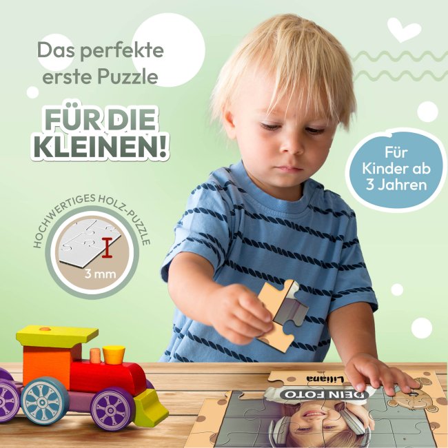 Holzpuzzle mit Foto selbst gestalten f&uuml;r Kinder - Kleines Puzzle mit Name - B&auml;r - 12 Teile