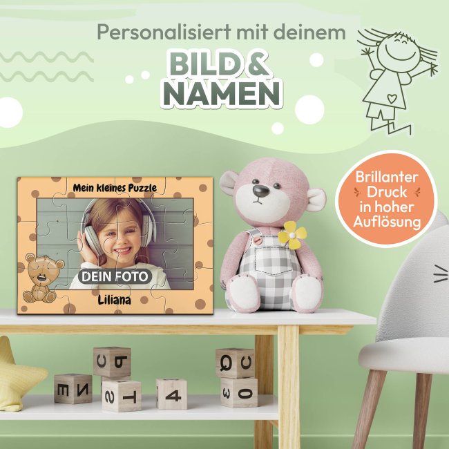 Holzpuzzle mit Foto selbst gestalten f&uuml;r Kinder - Kleines Puzzle mit Name - B&auml;r - 12 Teile