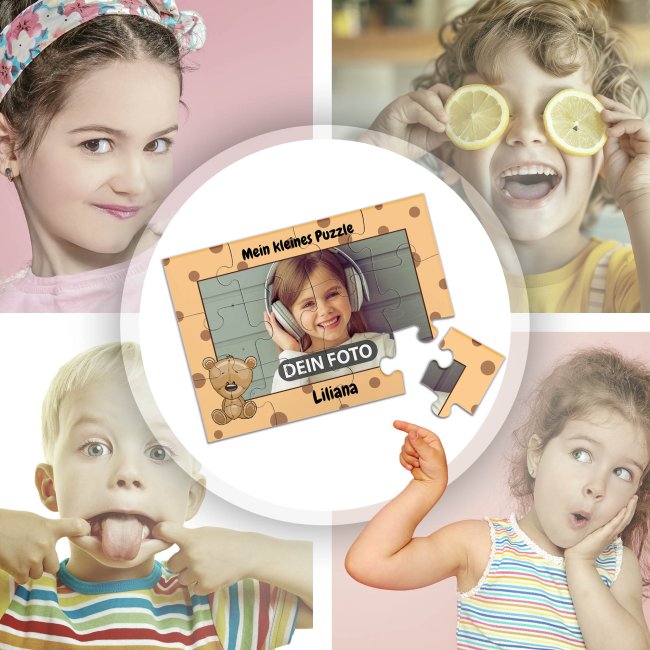 Holzpuzzle mit Foto selbst gestalten f&uuml;r Kinder - Kleines Puzzle mit Name - B&auml;r - 12 Teile